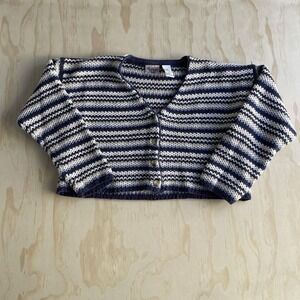 Huntington Ridge Sweater Womens Medium Cropped Blue Striped Knit Cardigan